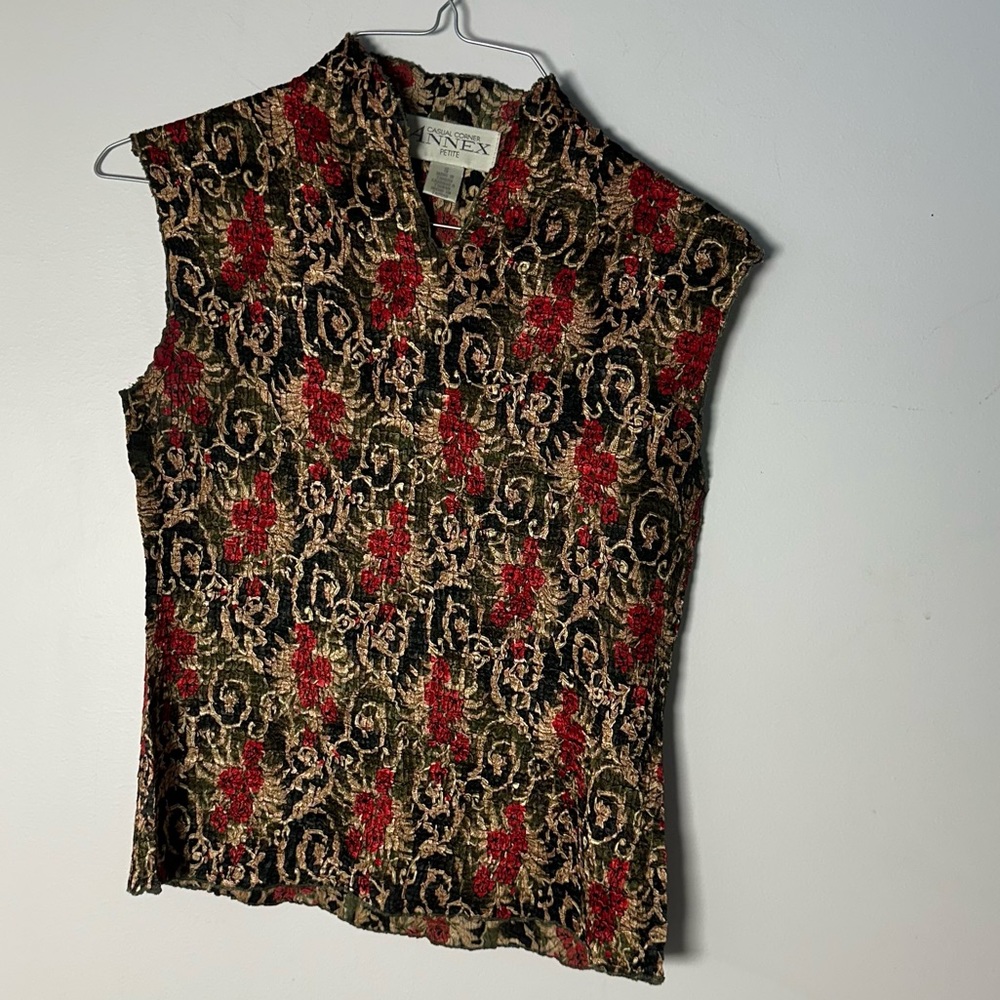 EUC Womens Casual Corner Annex Petite Small S Brown Red Tan Stretchy Sleeveless